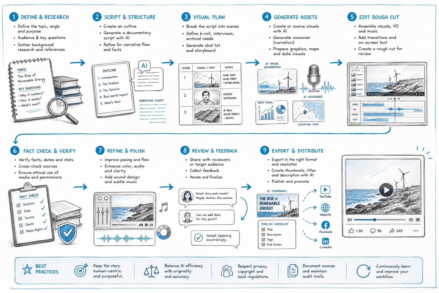 Infographic: A step-by-step AI workflow to produce documentary-style videos