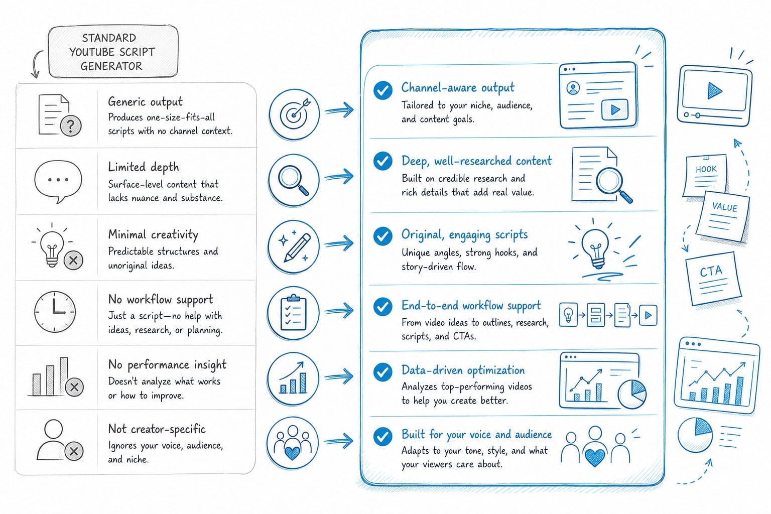 Infographic: Why Kliptory goes beyond a standard youtube script generator