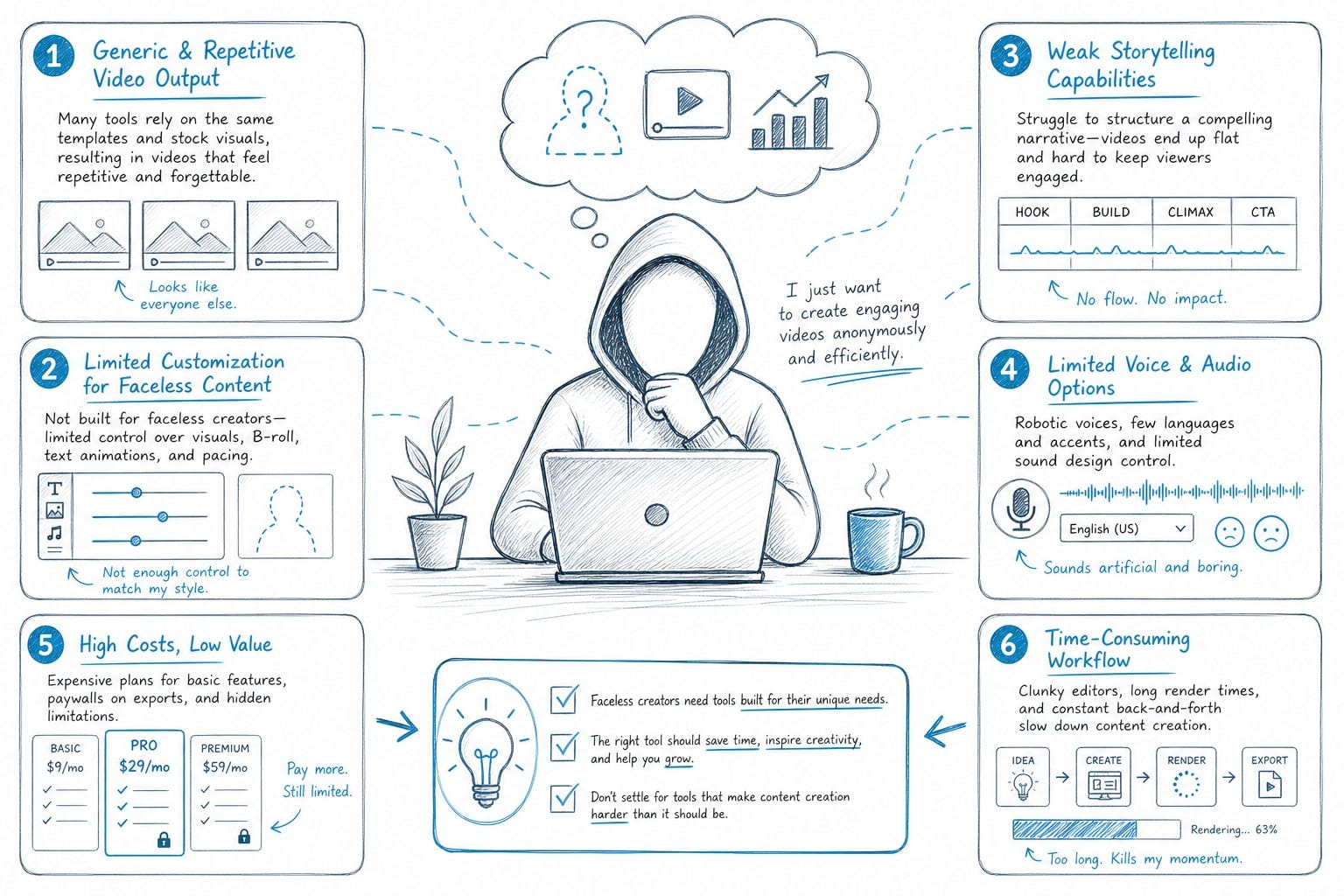 Infographic: Why most ai video generator alternatives fall short for faceless creators