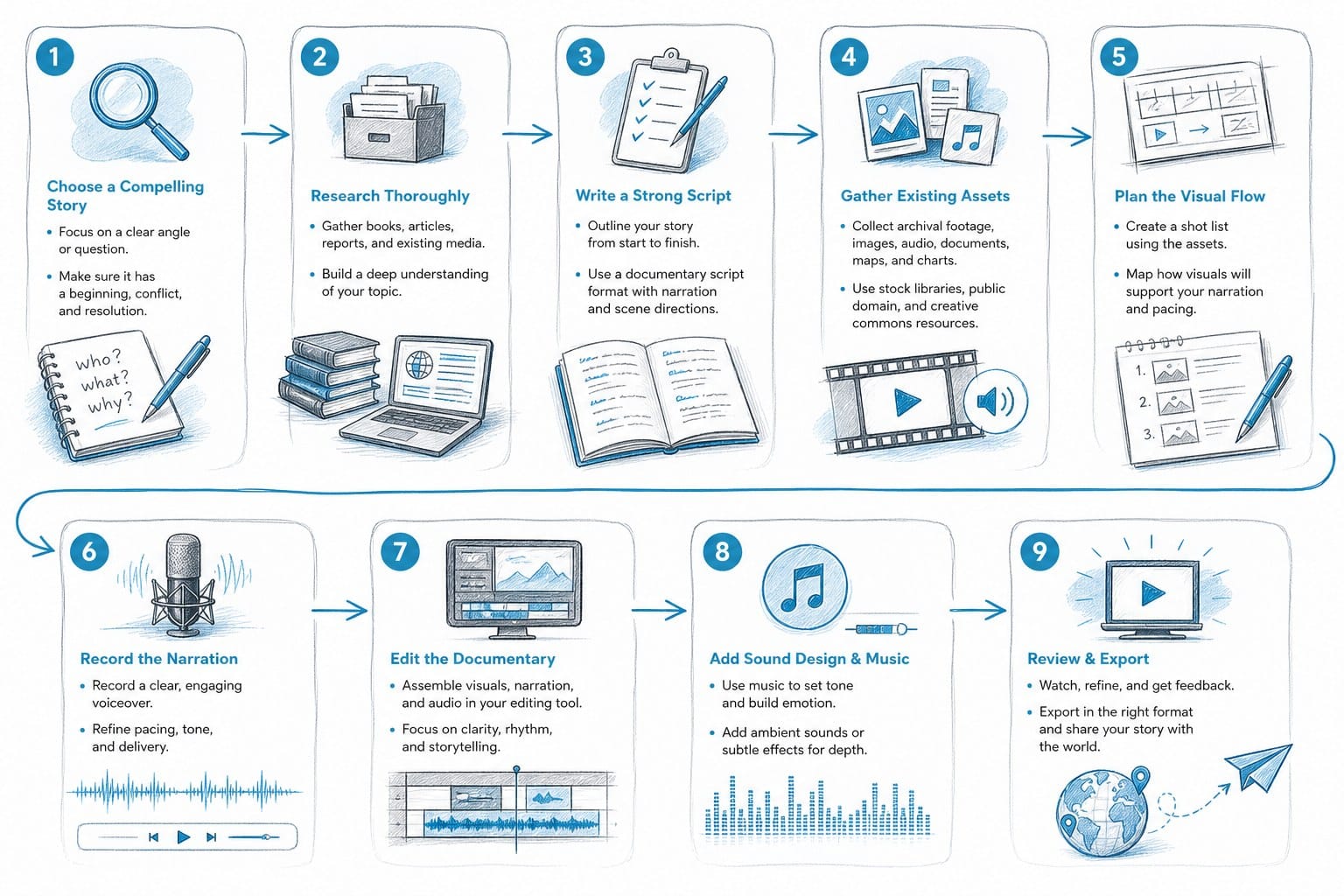 Infographic: The step-by-step process for making a documentary without filming