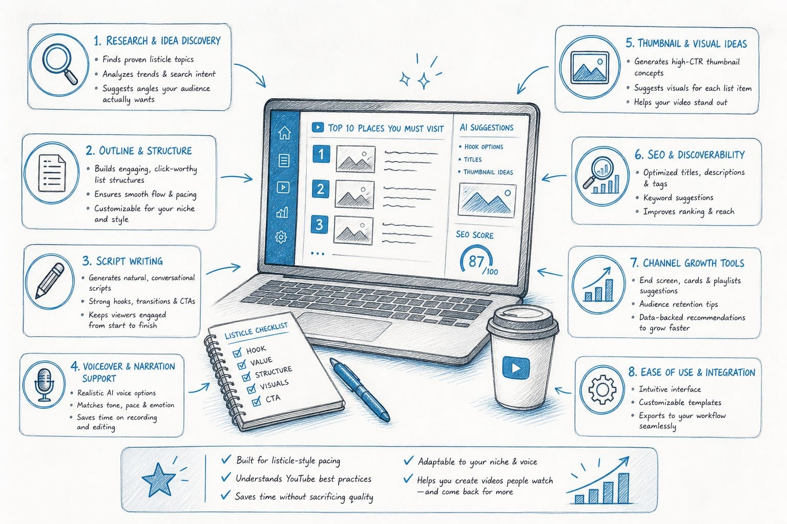 Infographic: What to look for in an AI tool built for listicle-style YouTube content
