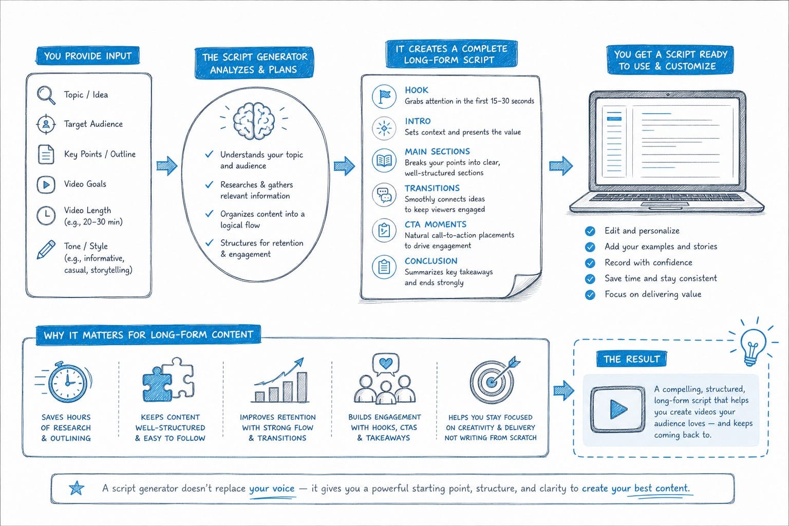 Infographic: What a youtube script generator actually does for long-form content