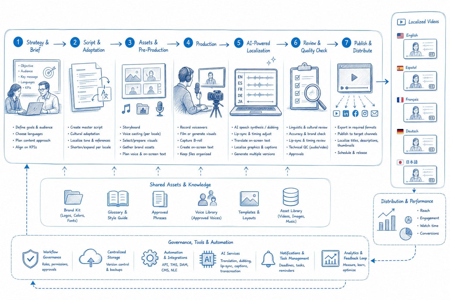 Infographic: What a real multilingual AI video production workflow looks like