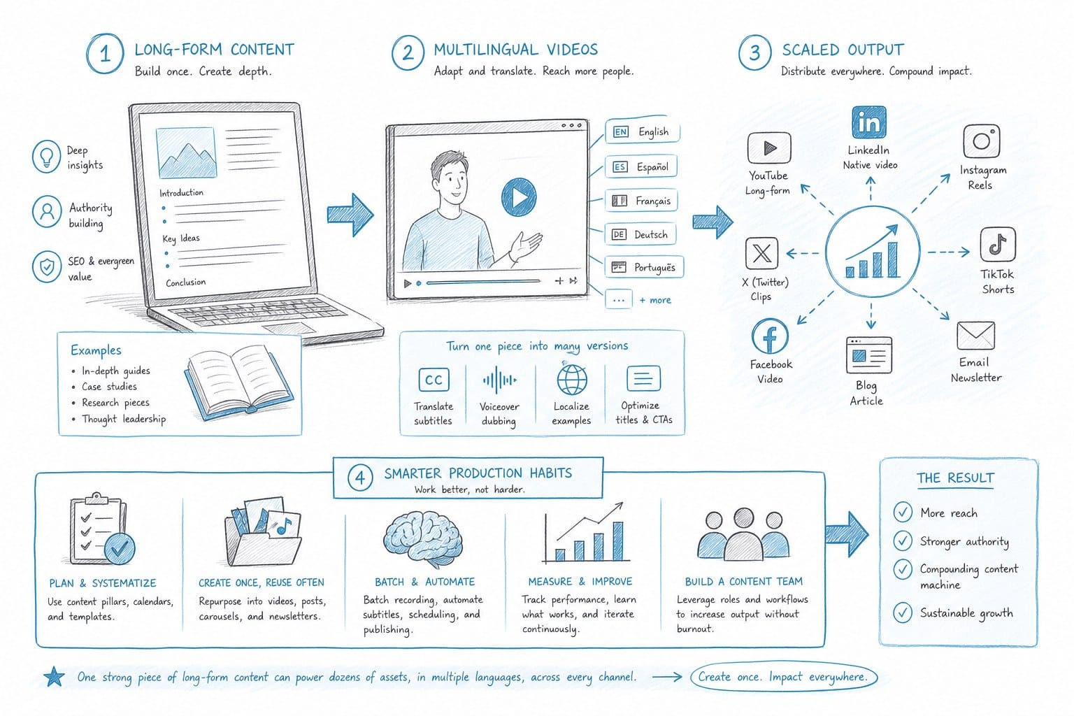 Infographic: Scaling your output with long-form content, multilingual videos, and smarter production habits