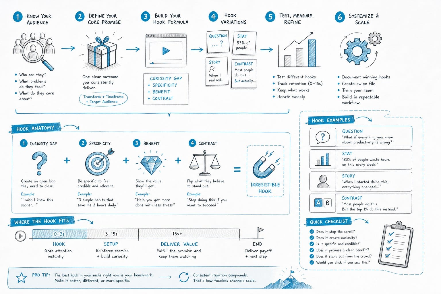 Infographic: Building a hook system for faceless channels that scale