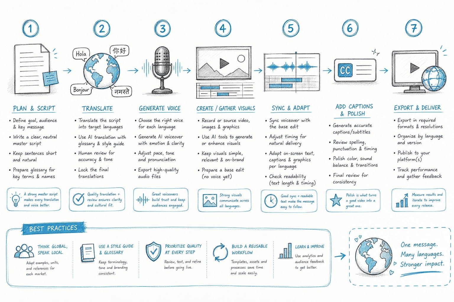 Infographic: Building a multilingual AI video workflow step by step