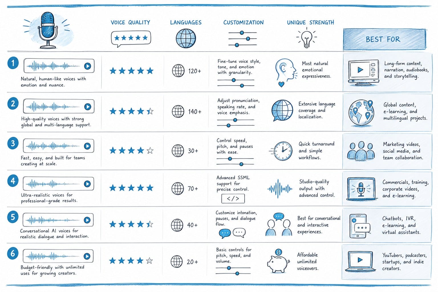 Infographic: The best AI voiceover tools and what they each do well