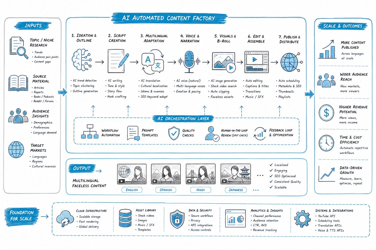 Infographic: Scaling a multilingual faceless channel operation with AI automation